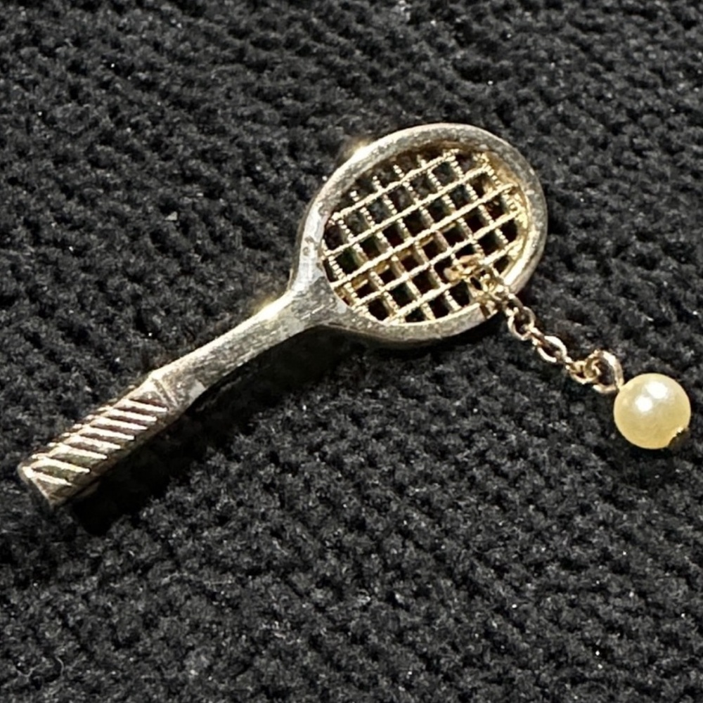 Vintage 1976 Avon “Love Match”Tennis Racket With Faux Pearl Ball Brooch